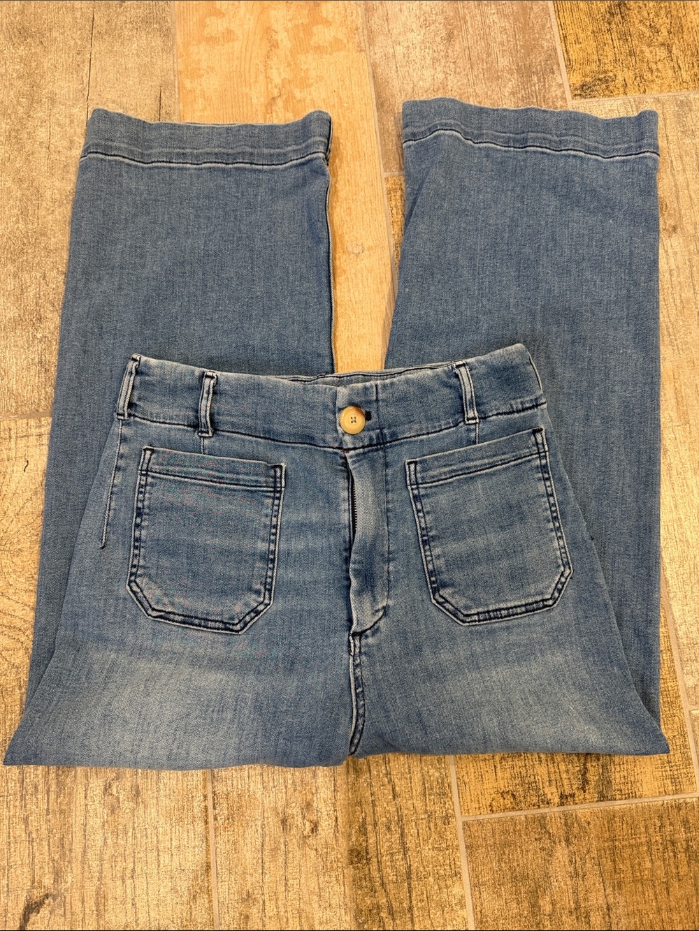 Maeve THE COLLETTE Blue Wide Leg Jeans Front + Back Patch Pockets Size 30